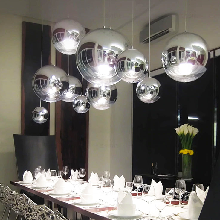 Selene Orb Glass Pendant Light Silver and Clear Spheres