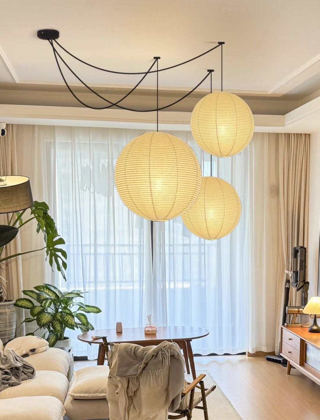 Parisian Paper Balloon Pendant Lights With Warm Glow