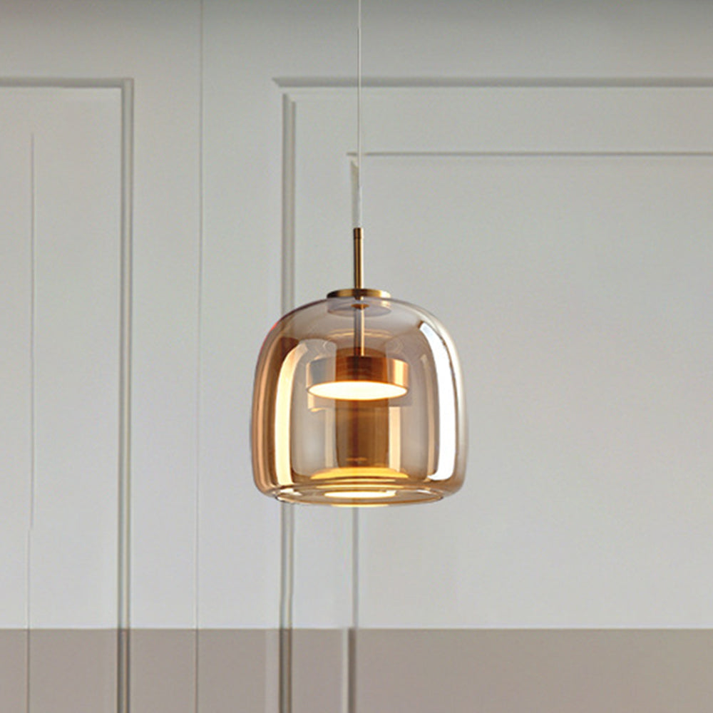 Aurora Retro LED Pendant Light in Gold Metal Amber Glass