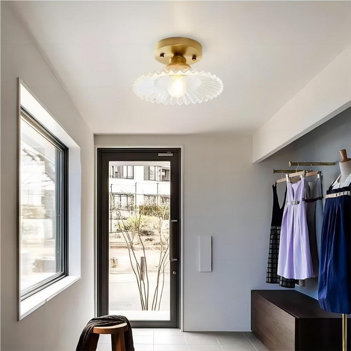 Klar glas räfflad kronblad taklampa - elegant vintage blommönster