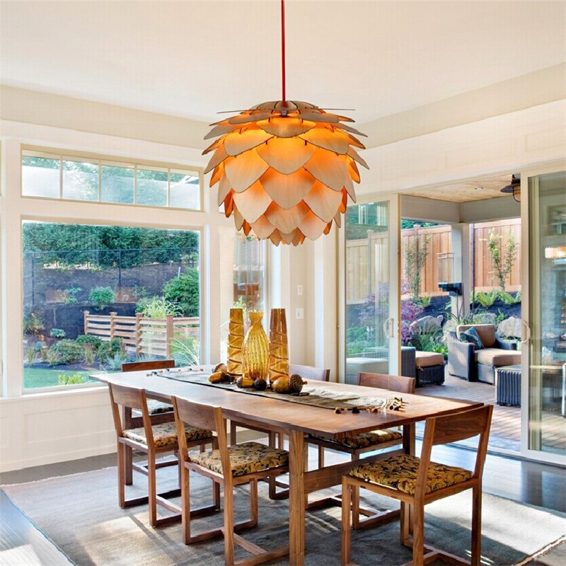 Handcrafted Wooden Pinecone Pendant Light