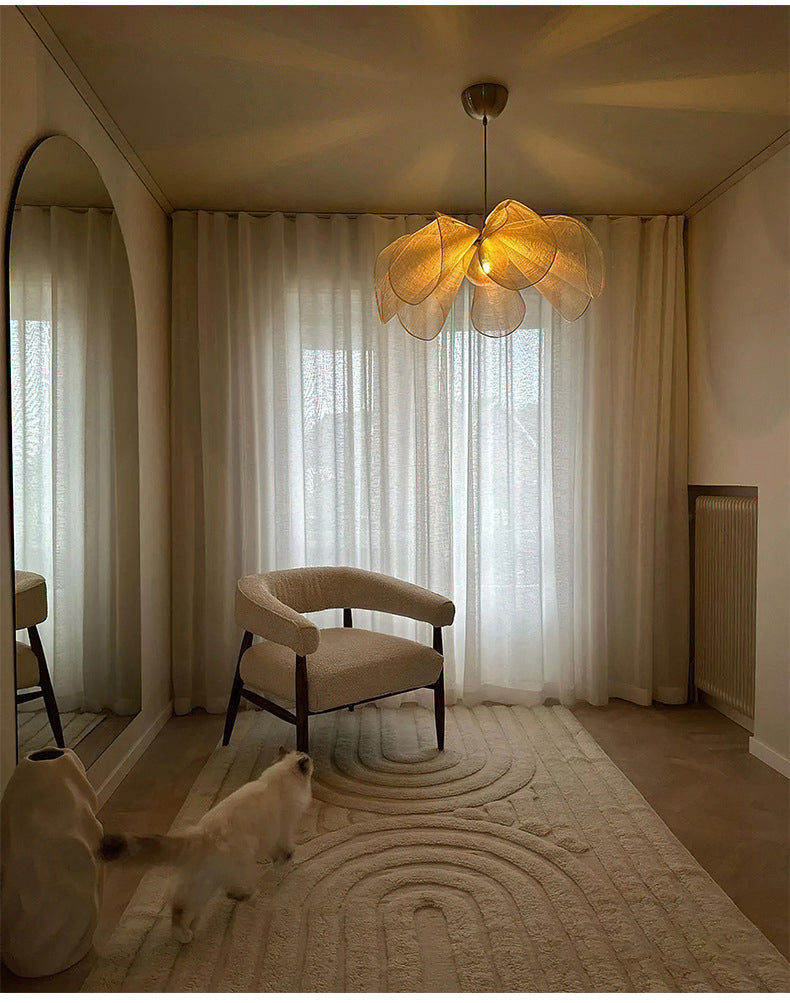 Japandi Flower Lamp - Elegant Fabric Pendant Light with E27 LED Bulb