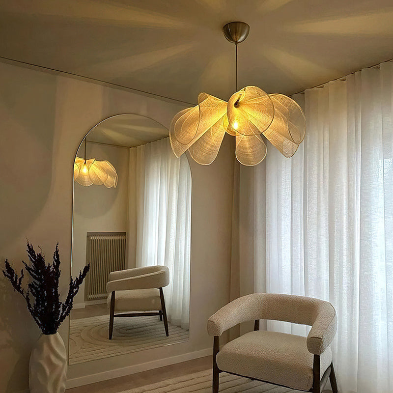 Japandi Flower Lamp - Elegant Fabric Pendant Light with E27 LED Bulb