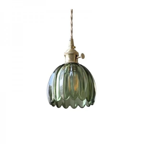 Japanese Retro Glass Pendant Lamp - Elegant Floral Design with E27 Socket