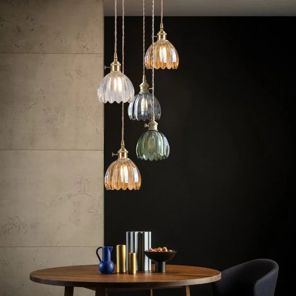Japanese Retro Glass Pendant Lamp - Elegant Floral Design with E27 Socket