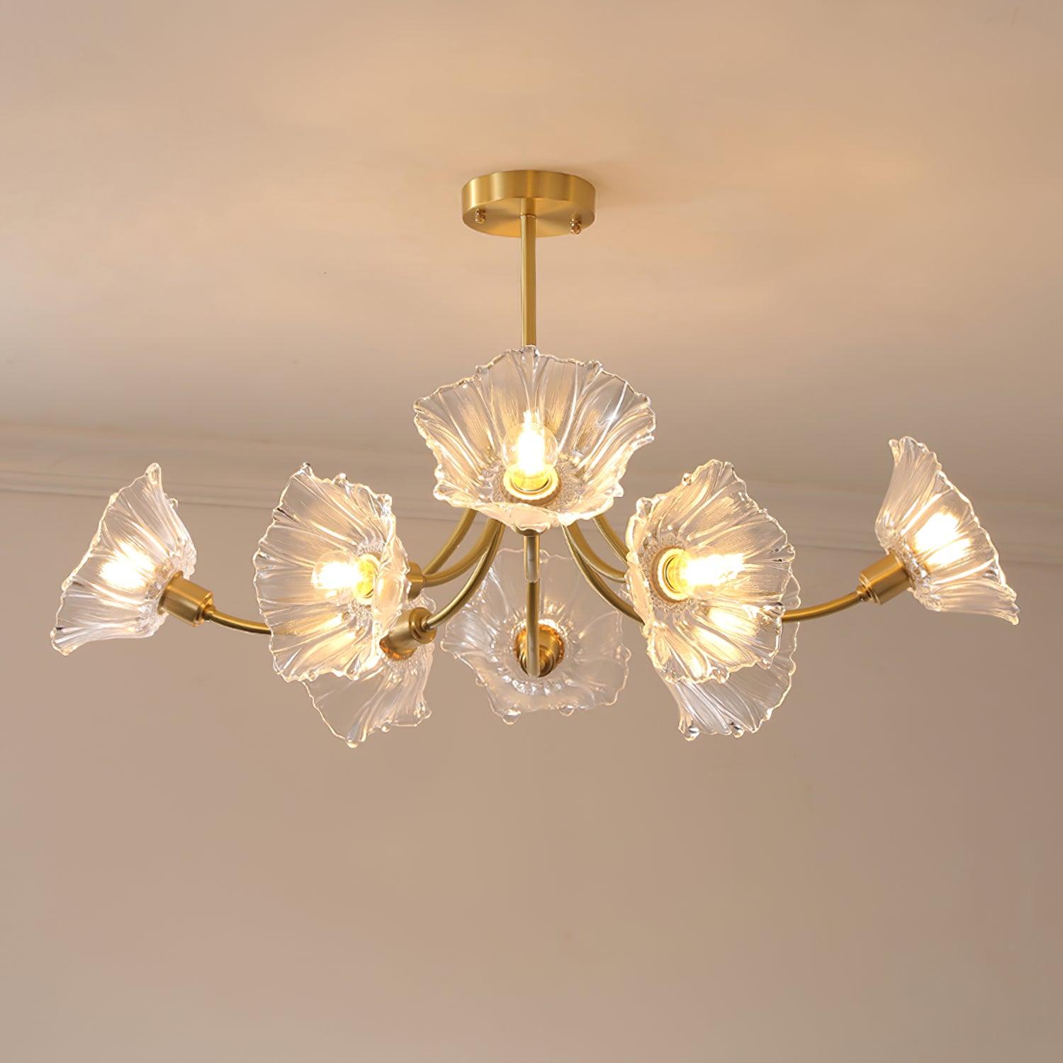 Kalin Glass and Brass Chandelier - Elegant Flower Design for Living Room and Dining Room