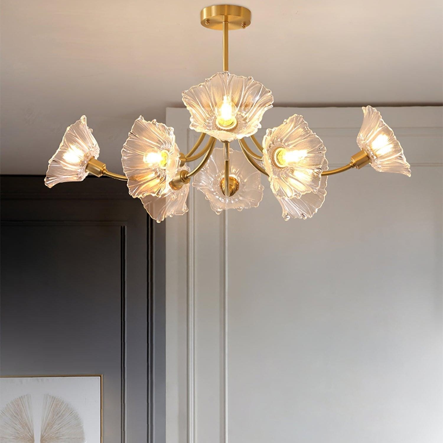 Kalin Glass and Brass Chandelier - Elegant Flower Design for Living Room and Dining Room