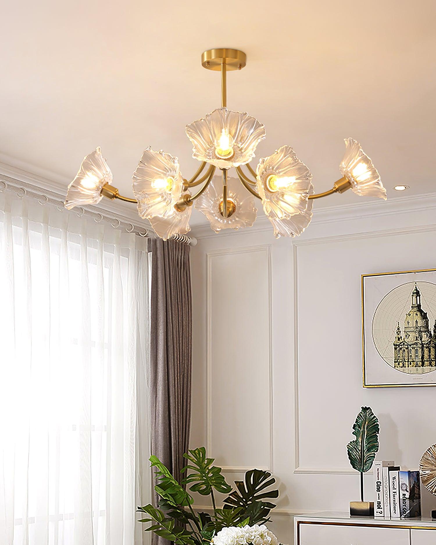 Kalin Glass and Brass Chandelier - Elegant Flower Design for Living Room and Dining Room