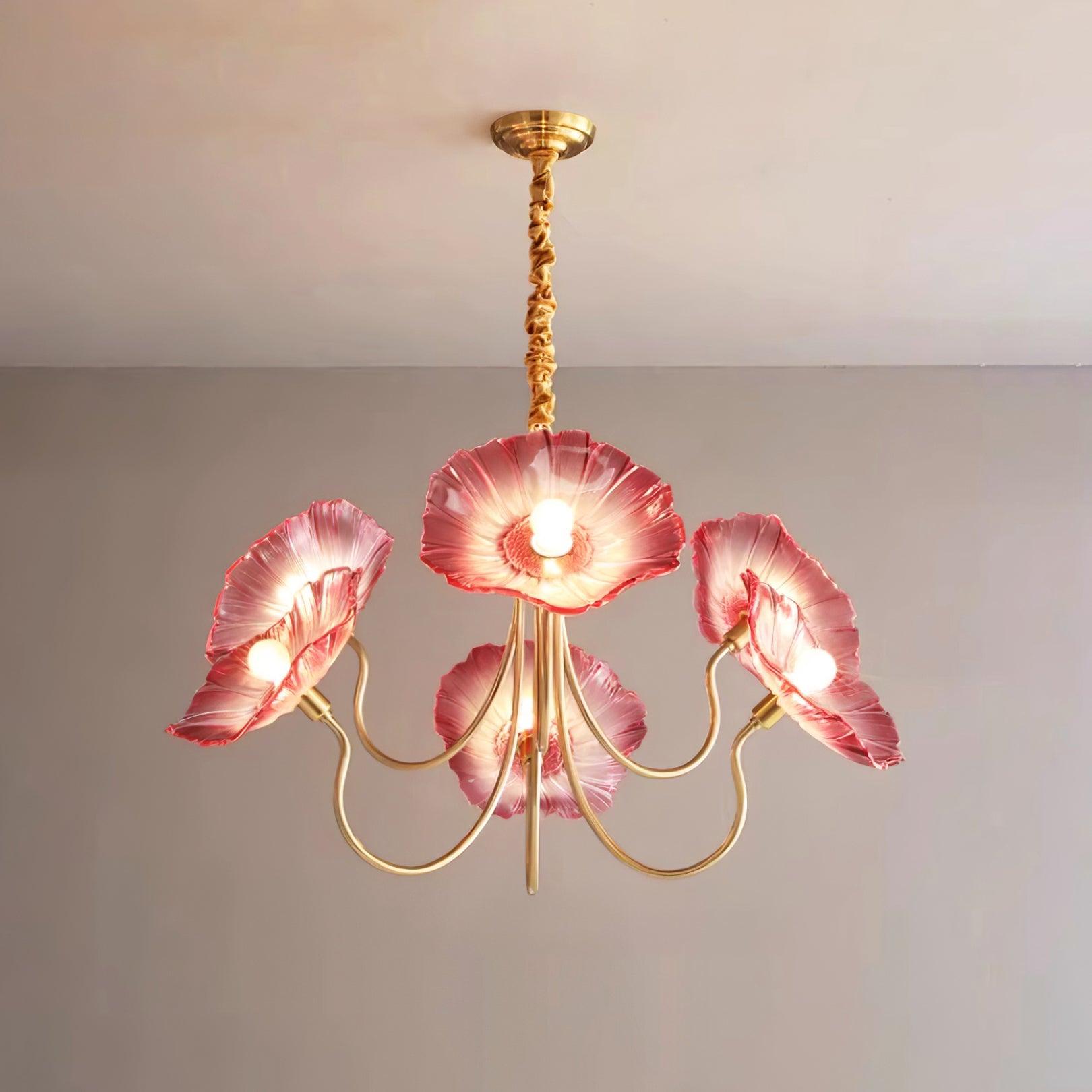 Sylvara Glass Flower Chandelier Frosted Leaf Bloom Light