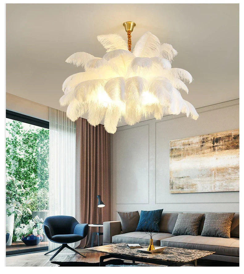 Ostrich Feather Pendant Chandelier Handcrafted Modern Light