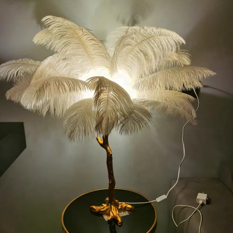 Neriva Copper Ostrich Feather Floor Lamp With 5 LED Bulbs