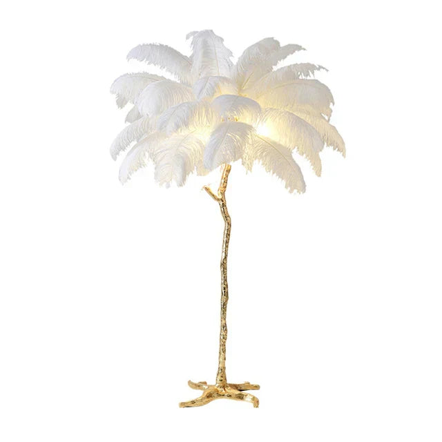 Neriva Copper Ostrich Feather Floor Lamp With 5 LED Bulbs
