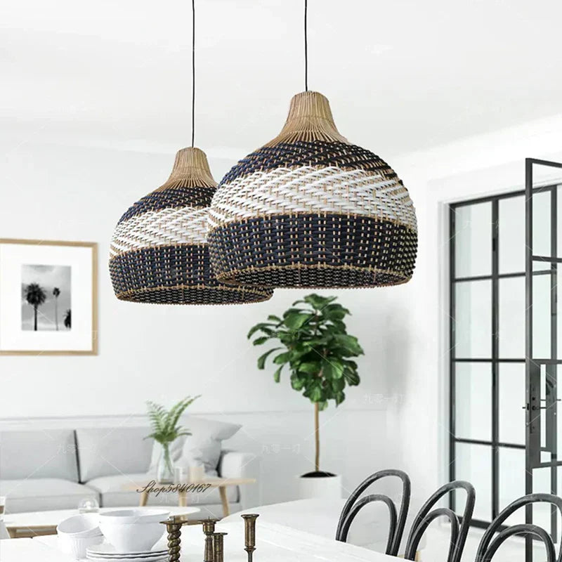 Lyrena | Rattan Pendant Light with Herringbone Weave