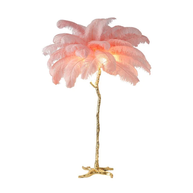 Neriva Copper Ostrich Feather Floor Lamp With 5 LED Bulbs