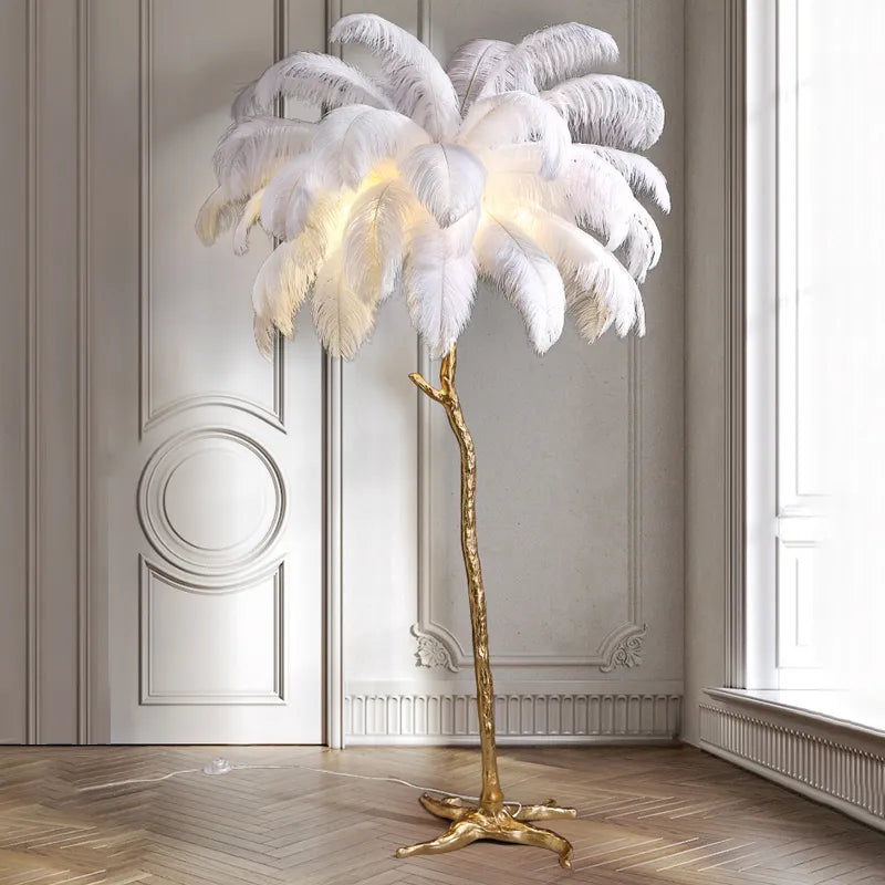 Neriva Copper Ostrich Feather Floor Lamp With 5 LED Bulbs