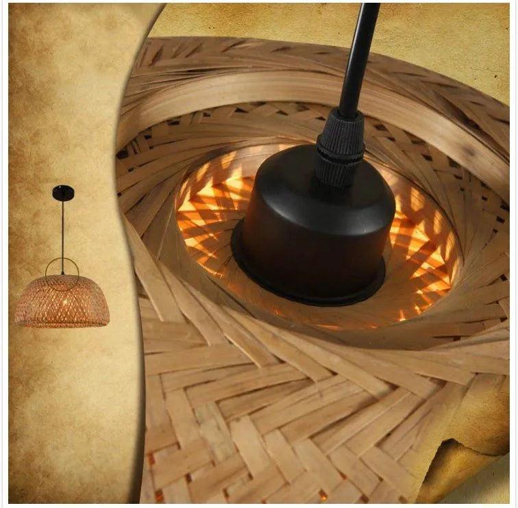 Set of 3 Bamboo Hanging Ceiling Lamps, Handmade Wooden Rattan Lights for Home Decor