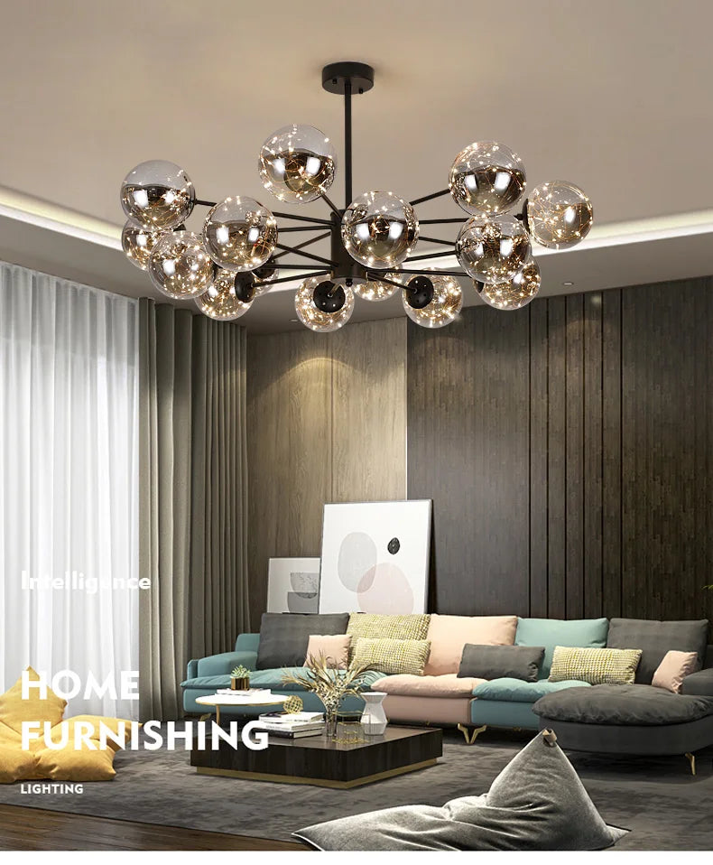 AuroraSphere Glass Orb Chandelier for Modern Living Rooms