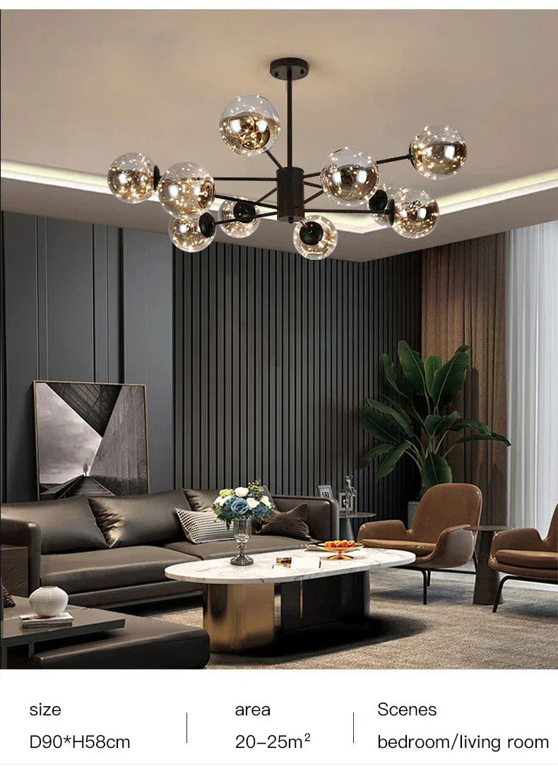 AuroraSphere Glass Orb Chandelier for Modern Living Rooms