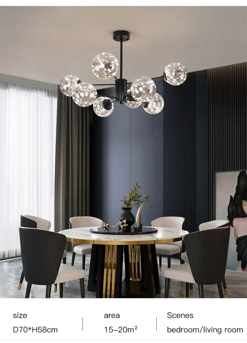 AuroraSphere Glass Orb Chandelier for Modern Living Rooms