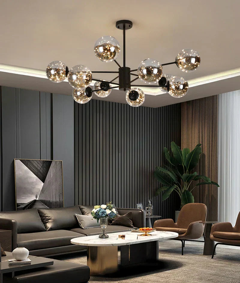 AuroraSphere Glass Orb Chandelier for Modern Living Rooms