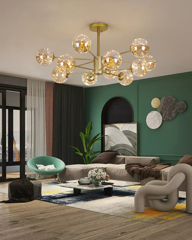 AuroraSphere Glass Orb Chandelier for Modern Living Rooms