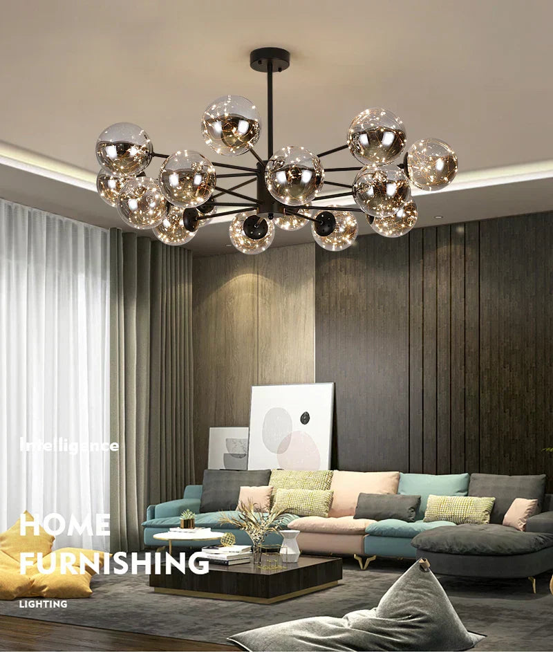 AuroraSphere Glass Orb Chandelier for Modern Living Rooms