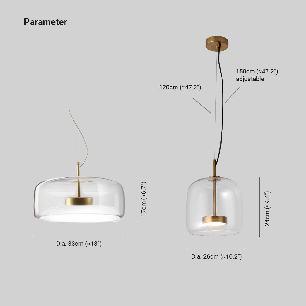 Aurora Retro LED Pendant Light in Gold Metal Amber Glass