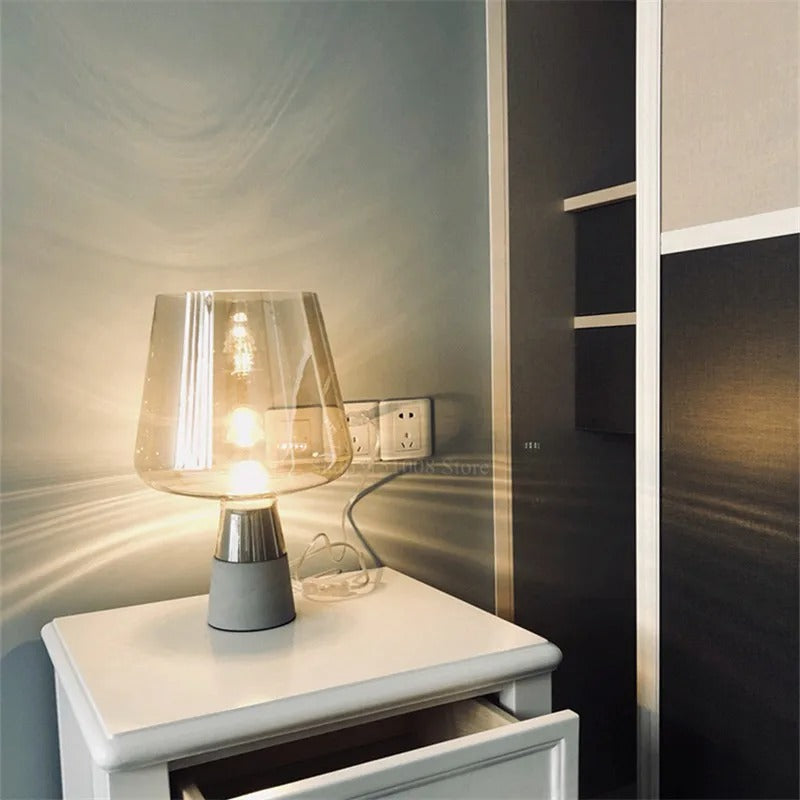 NovaVale Amber Glass Table Lamp With Solid Cement Base