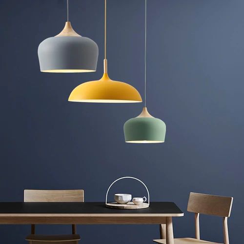 Soft Pastel Metal and Wood Pendant Lights