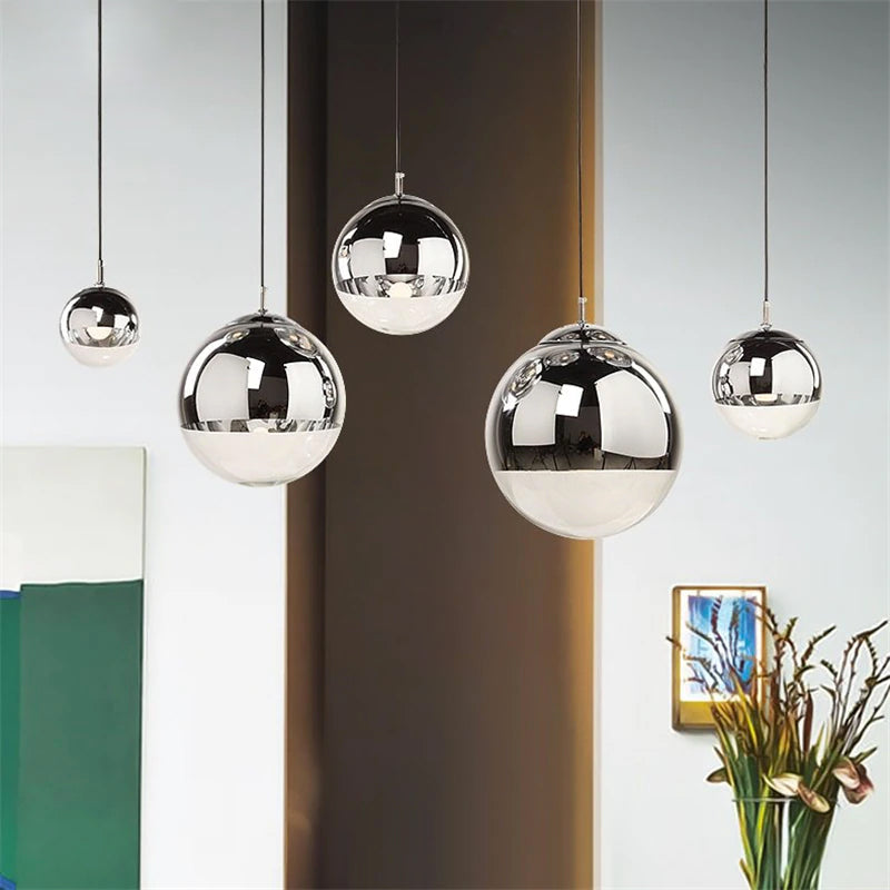 Selene Orb Glass Pendant Light Silver and Clear Spheres
