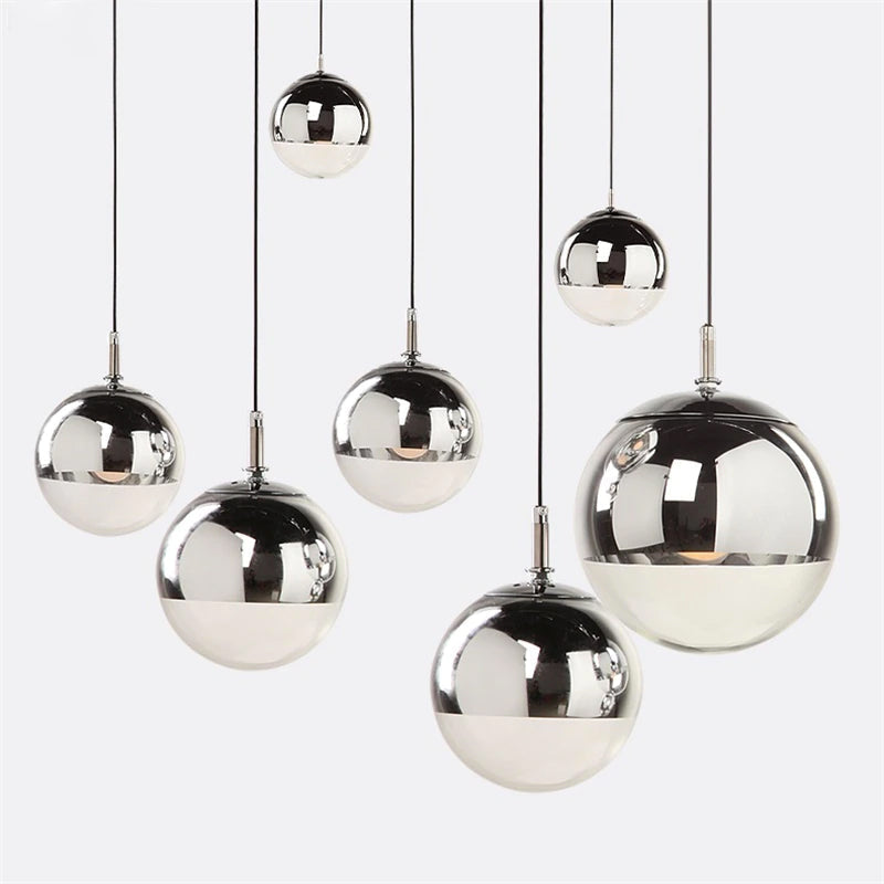 Selene Orb Glass Pendant Light Silver and Clear Spheres