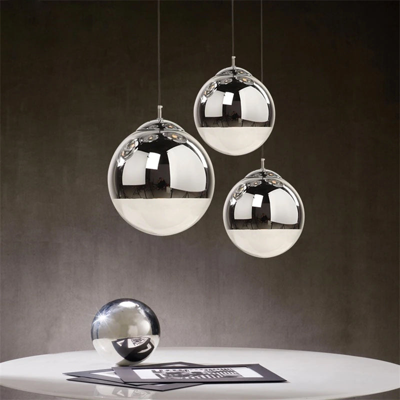 Selene Orb Glass Pendant Light Silver and Clear Spheres