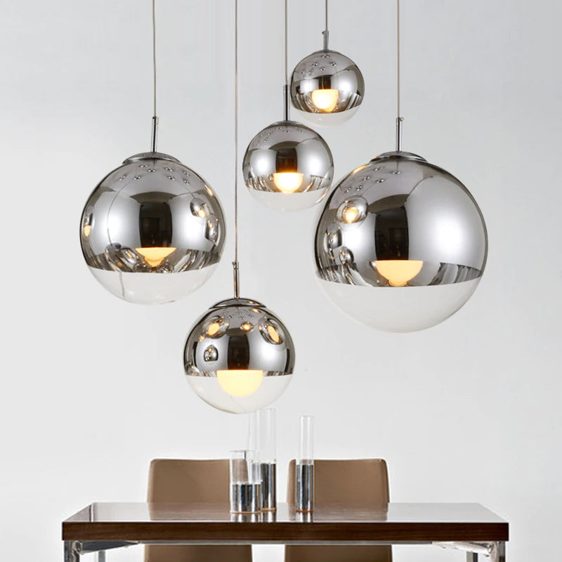 Selene Orb Glass Pendant Light Silver and Clear Spheres