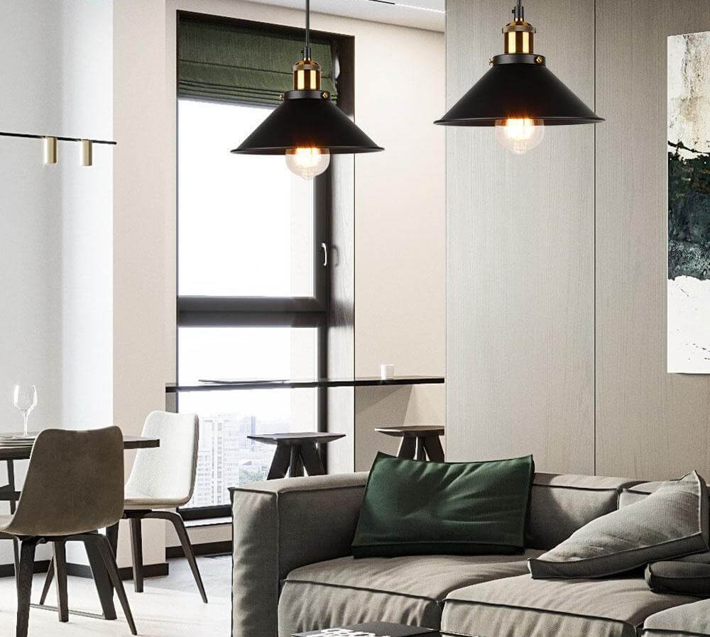 Astra Brass Cone Pendant Light In Vintage Industrial Style