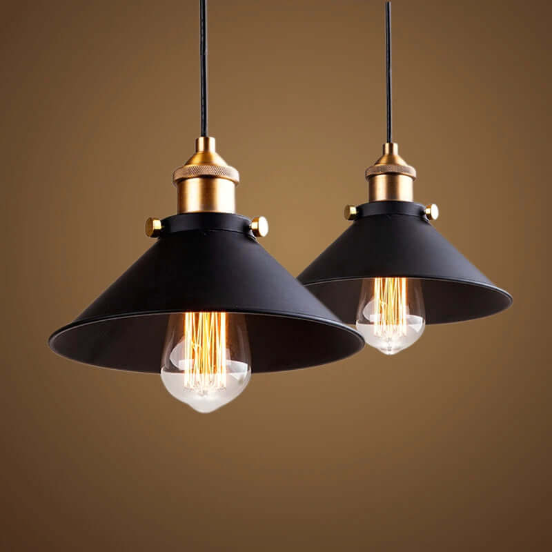 Astra Brass Cone Pendant Light In Vintage Industrial Style