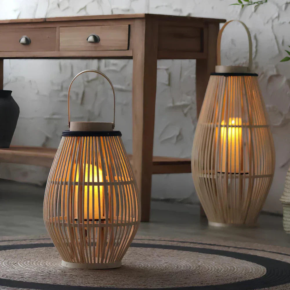 Liora | Lanterna intrecciata in bambù, lampada LED rustica boho