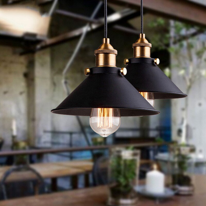 Astra Brass Cone Pendant Light In Vintage Industrial Style