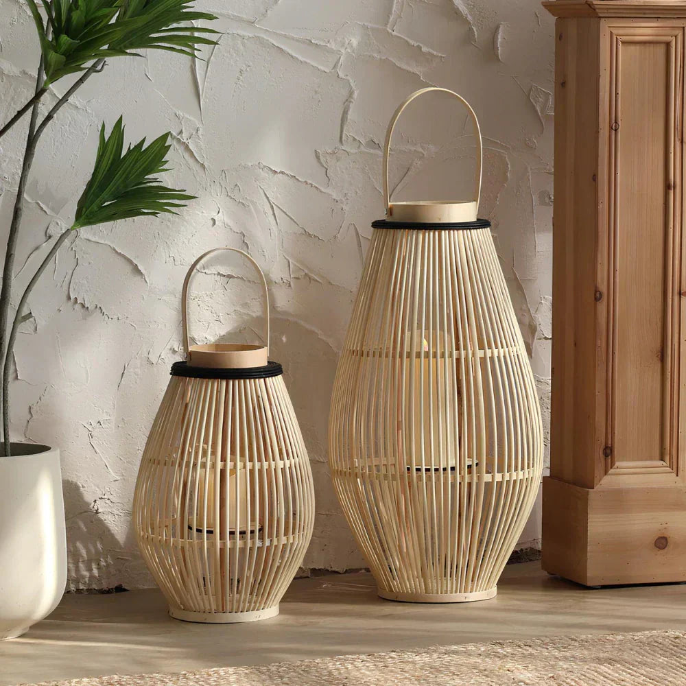 Liora | Lanterna intrecciata in bambù, lampada LED rustica boho