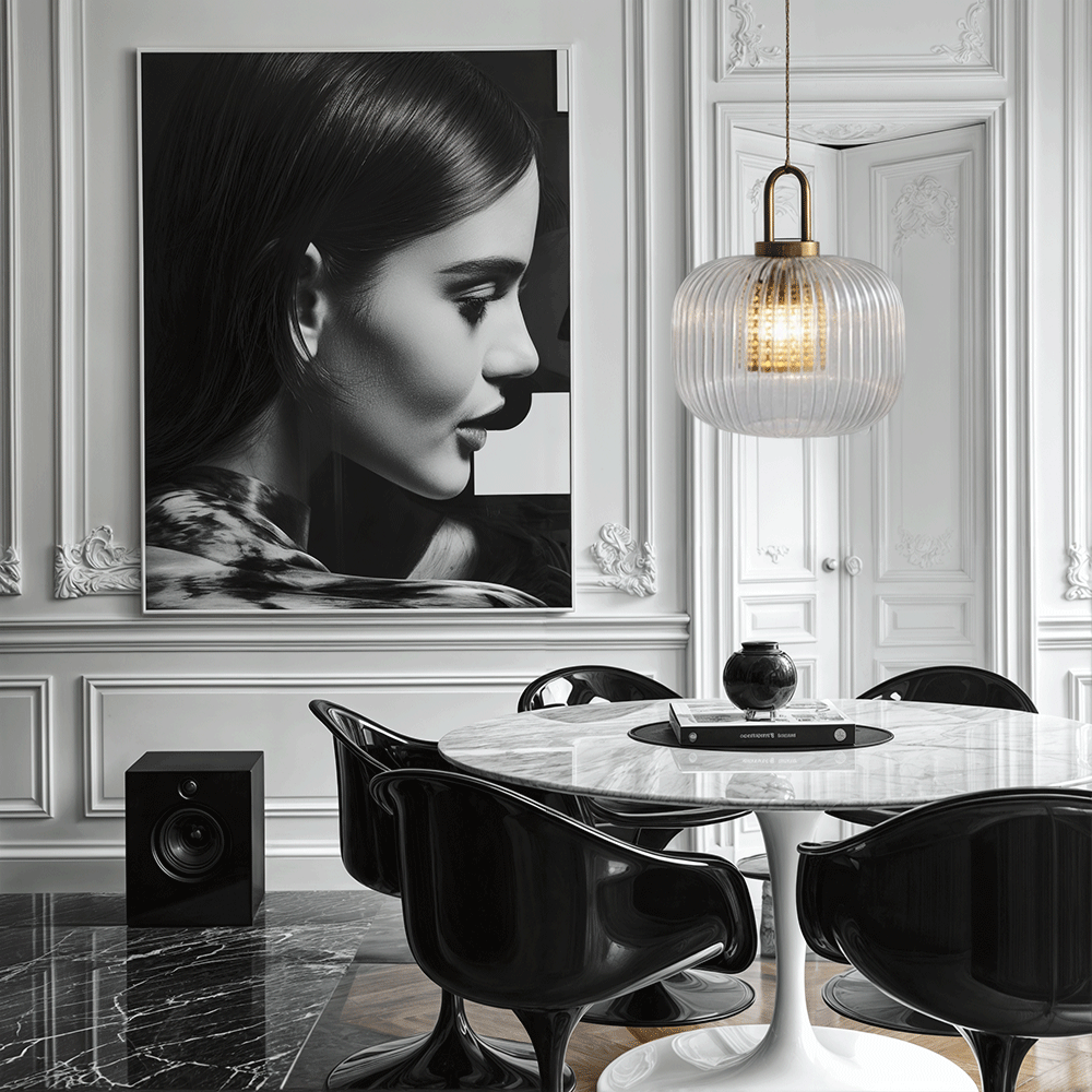 Lampadario in vetro nordico AstraLume con striscia scanalata luminosa