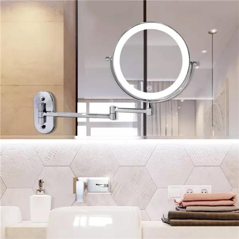 Chrome Silver LED Magnifying Vanity Mirror, Rechargeable