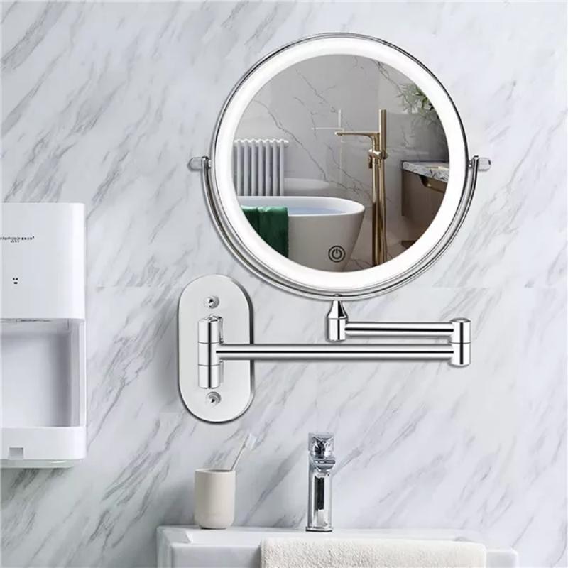Chrome Silver LED Magnifying Vanity Mirror, Rechargeable
