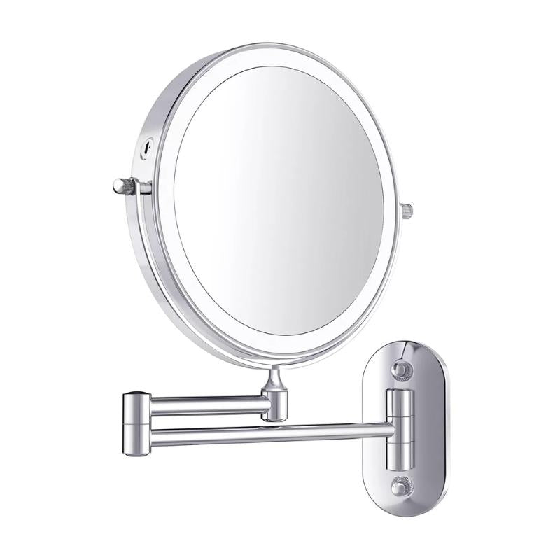 Chrome Silver LED Magnifying Vanity Mirror, Rechargeable