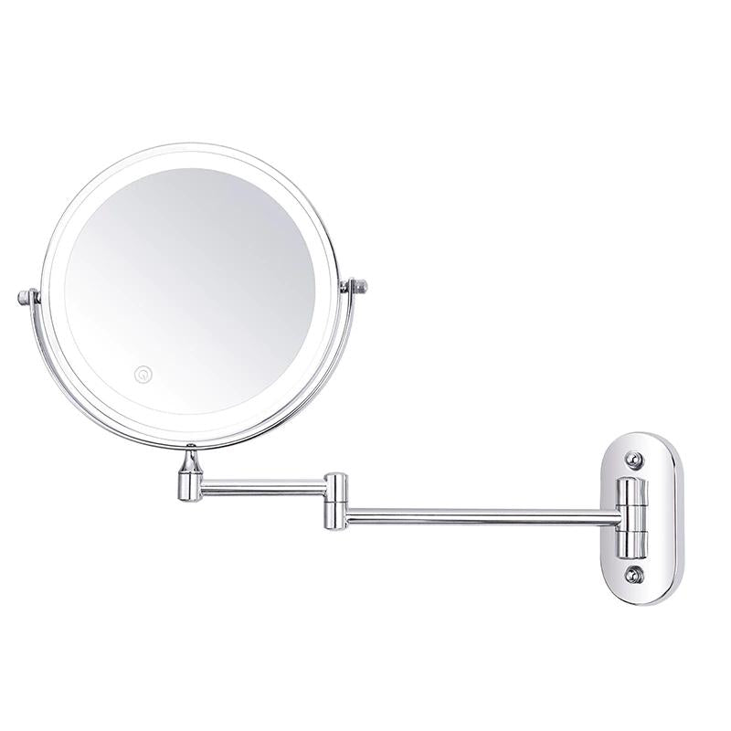 Chrome Silver LED Magnifying Vanity Mirror, Rechargeable