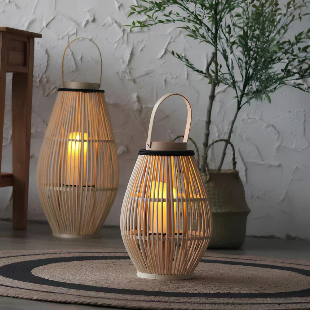 Liora | Lanterna intrecciata in bambù, lampada LED rustica boho