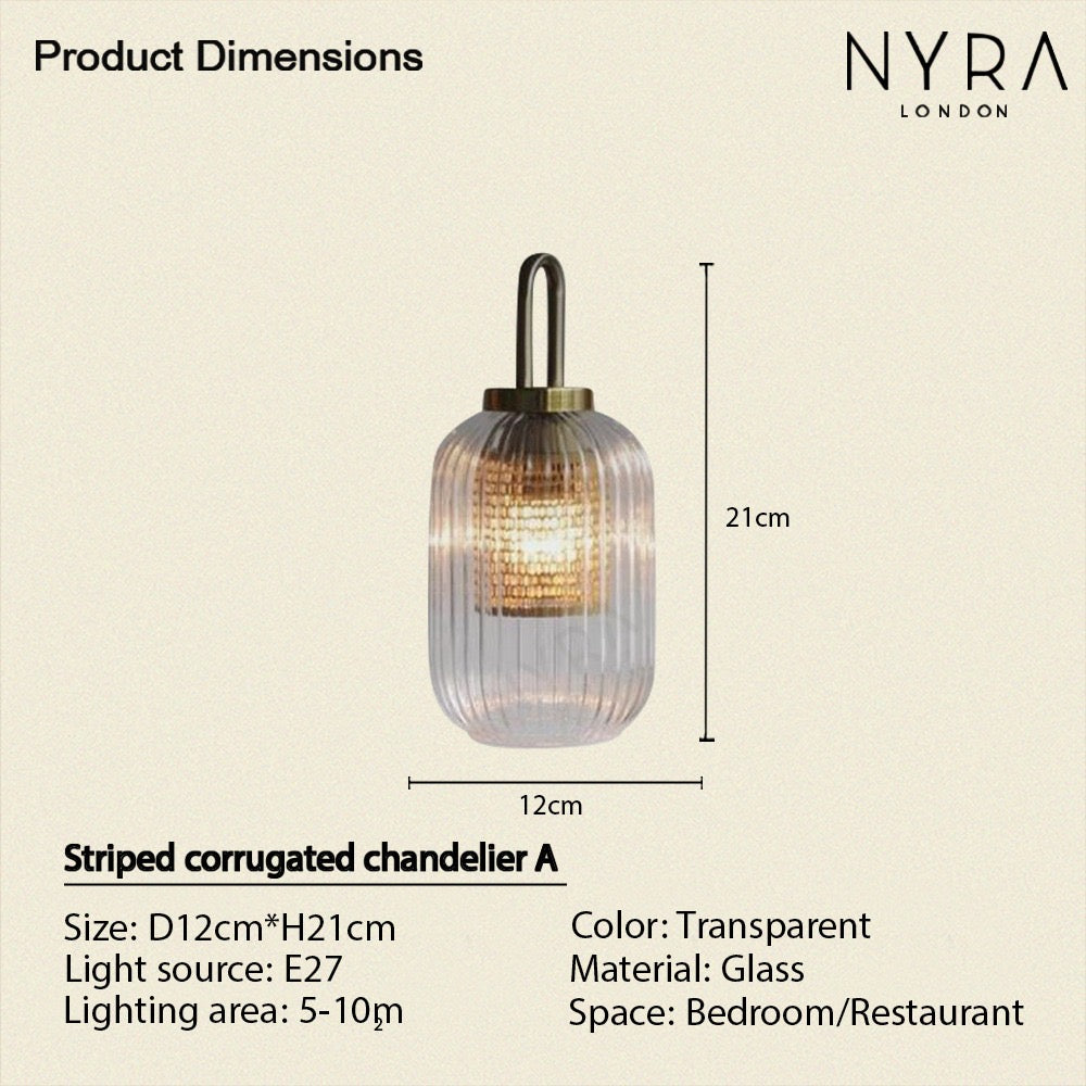 Lampadario in vetro nordico AstraLume con striscia scanalata luminosa
