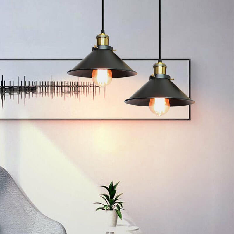 Astra Brass Cone Pendant Light In Vintage Industrial Style