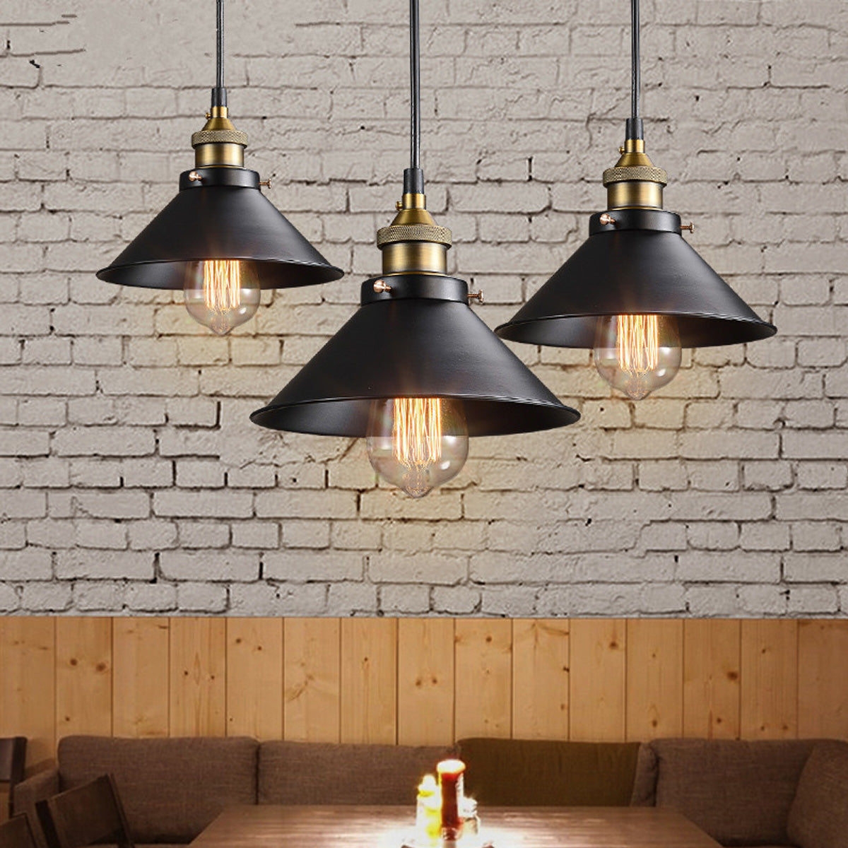Astra Brass Cone Pendant Light In Vintage Industrial Style