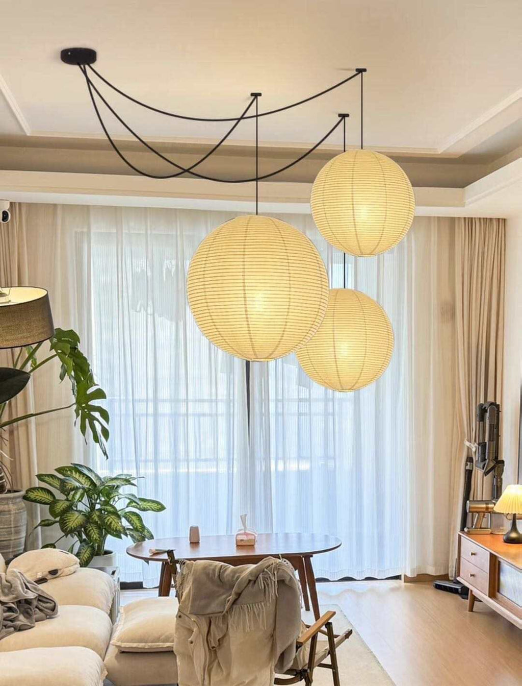 Parisian Paper Balloon Pendant Lights With Warm Glow