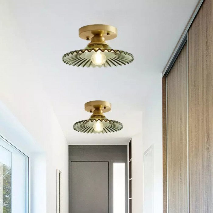 Clear Glass Ribbed Petal Ceiling Lamp - Elegant Vintage Floral Design