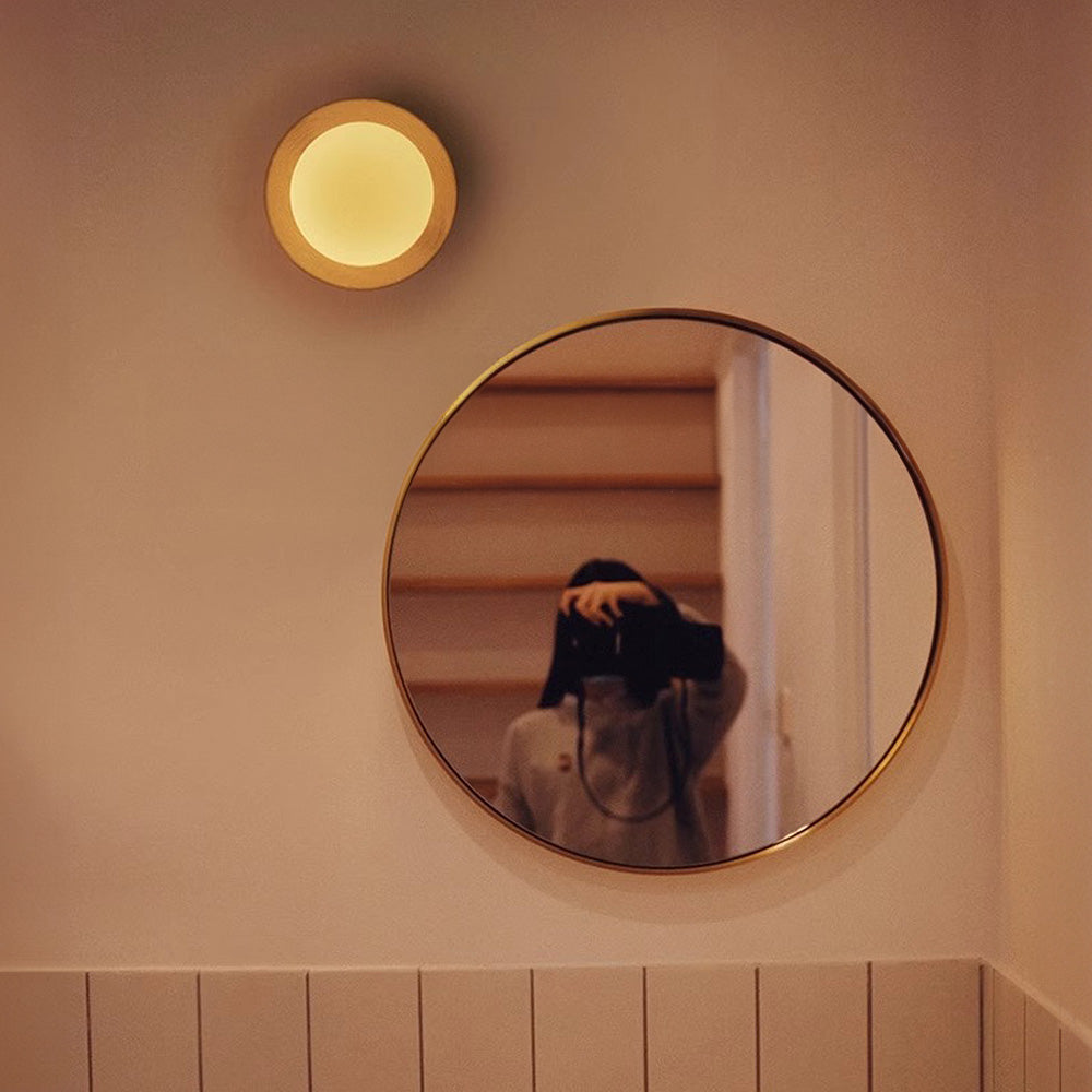 Asteri White Wood Wall Light With Glass Accent Sconce